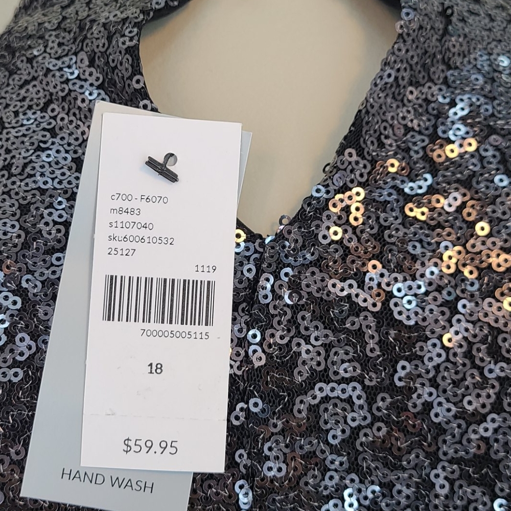 NWT black sequin mock neck long sleeve top 16W - Picture 6 of 7